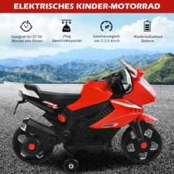 6V Elektro Kindermotorrad mit 2 Stützrädern & Scheinwerfer & USB & Hupe & Musik Rot