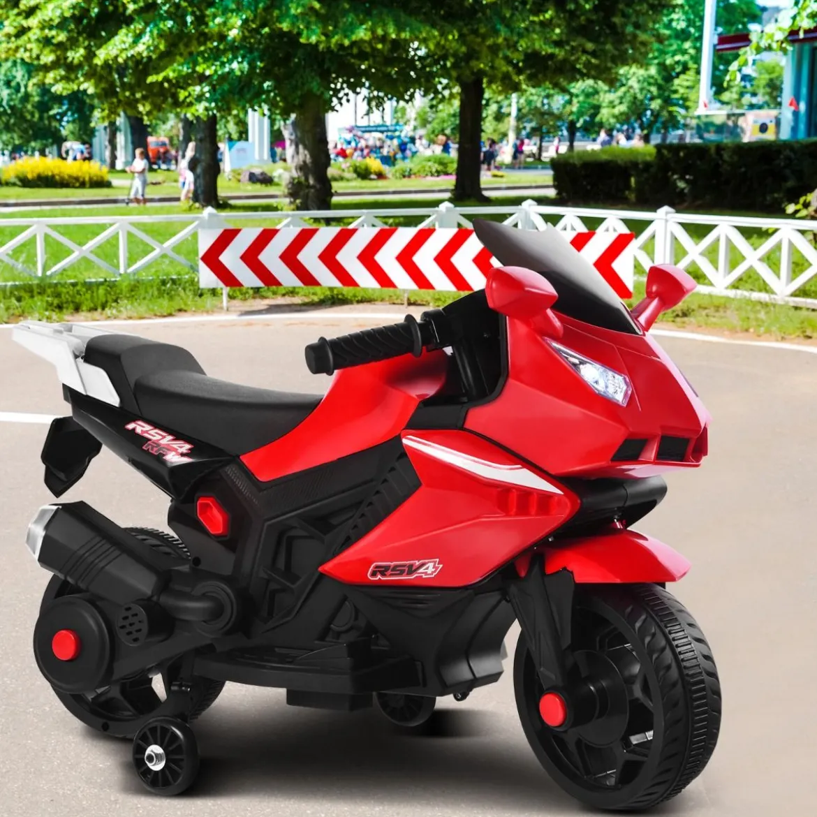 6V Elektro Kindermotorrad mit 2 Stützrädern & Scheinwerfer & USB & Hupe & Musik Rot