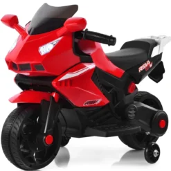 6V Elektro Kindermotorrad mit 2 Stützrädern & Scheinwerfer & USB & Hupe & Musik Rot