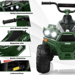 12V Elektro Kinderquad mit 3-5 KM/H Geschwindigkeit 4 Rutschfesten Rollen Hupe & LED-Leuchten Elektroquad