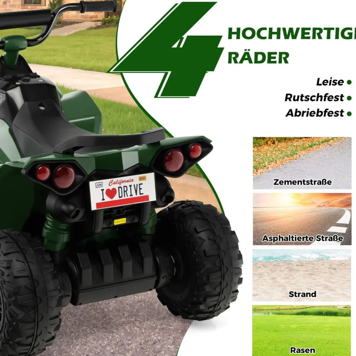 12V Elektro Kinderquad mit 3-5 KM/H Geschwindigkeit 4 Rutschfesten Rollen Hupe & LED-Leuchten Elektroquad
