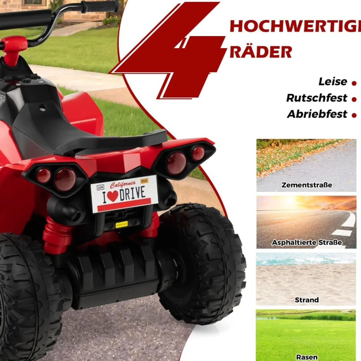 12V Elektro Kinderquad mit 3-5 KM/H Geschwindigkeit 4 Rutschfesten Rollen Hupe & LED-Leuchten Elektroquad