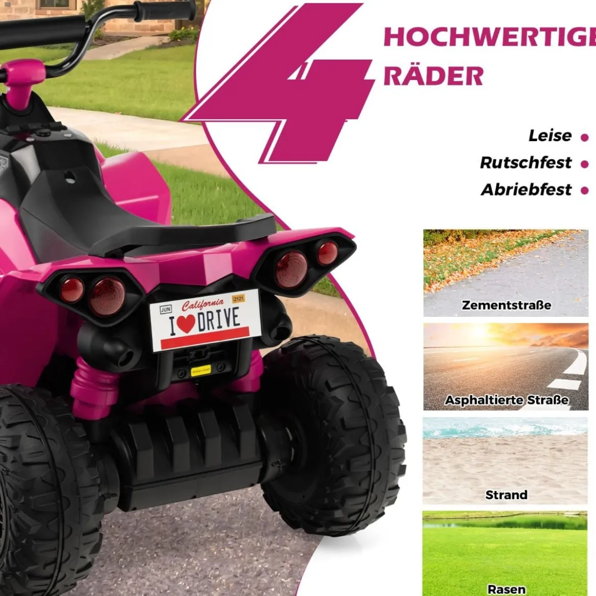 12V Elektro Kinderquad mit 3-5 KM/H Geschwindigkeit 4 Rutschfesten Rollen Hupe & LED-Leuchten Elektroquad