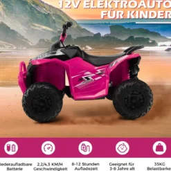 12V Elektro Kinderquad mit 3-5 KM/H Geschwindigkeit 4 Rutschfesten Rollen Hupe & LED-Leuchten Elektroquad