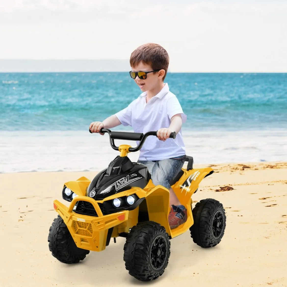 12V Elektro Kinderquad mit 3-5 KM/H Geschwindigkeit 4 Rutschfesten Rollen Hupe & LED-Leuchten Elektroquad