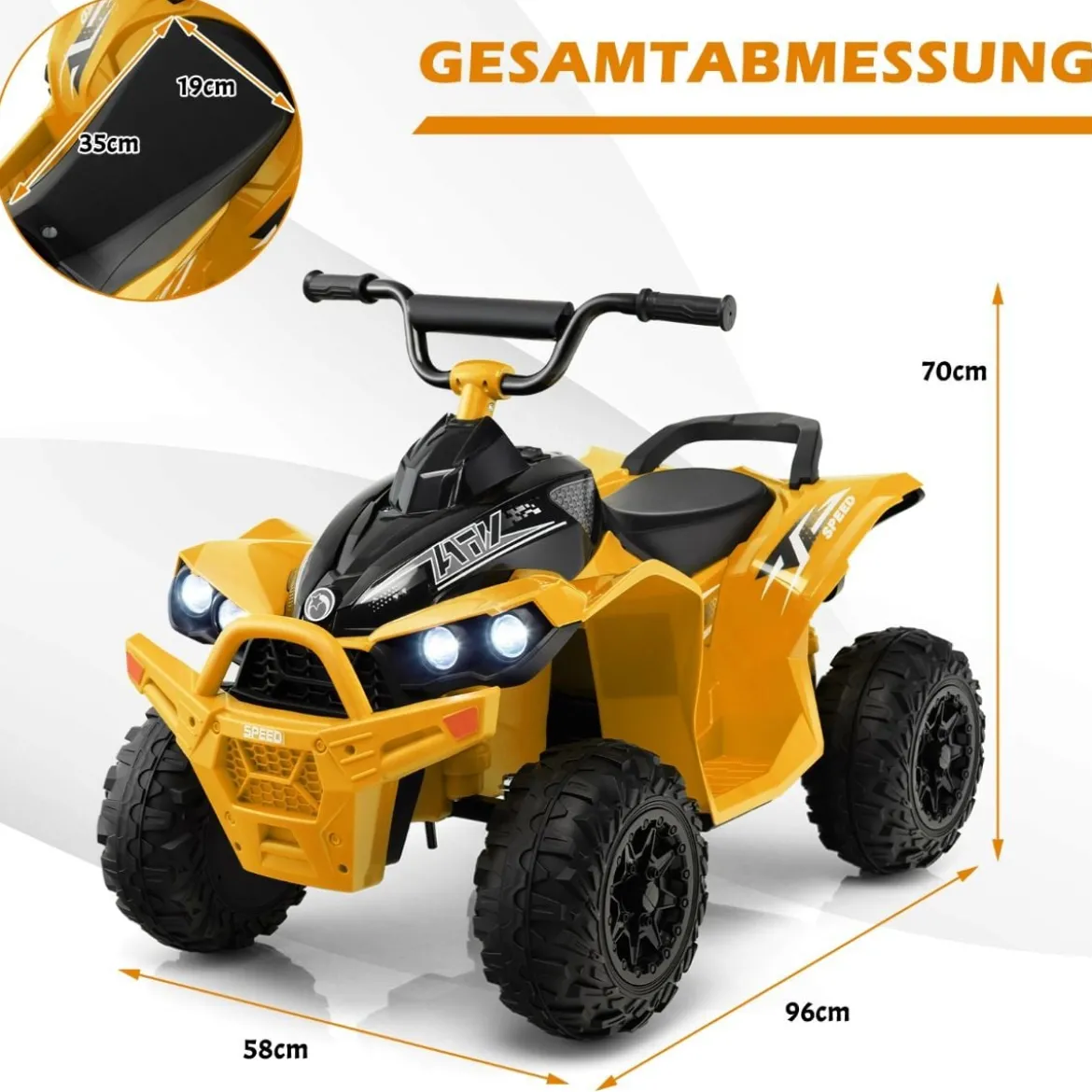 12V Elektro Kinderquad mit 3-5 KM/H Geschwindigkeit 4 Rutschfesten Rollen Hupe & LED-Leuchten Elektroquad