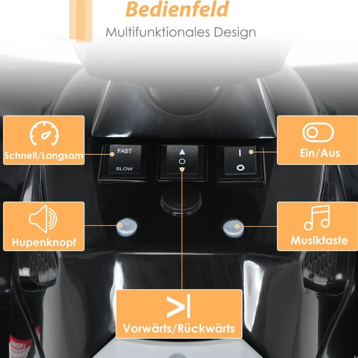 12V Elektro Kinderquad mit Musik Hupe und LED Scheinwerfer Elektroquad Schwarz