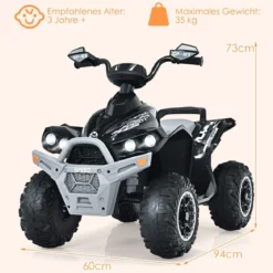 12V Elektro Kinderquad mit Musik Hupe und LED Scheinwerfer Elektroquad Schwarz