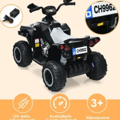 12V Elektro Kinderquad mit Musik Hupe und LED Scheinwerfer Elektroquad Schwarz