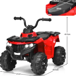 6V Elektro Kinderquad mit Musik, MP3, USB und AUX für Jungs und Mädchen 41 x 68,5 x 49,5 cm Rot