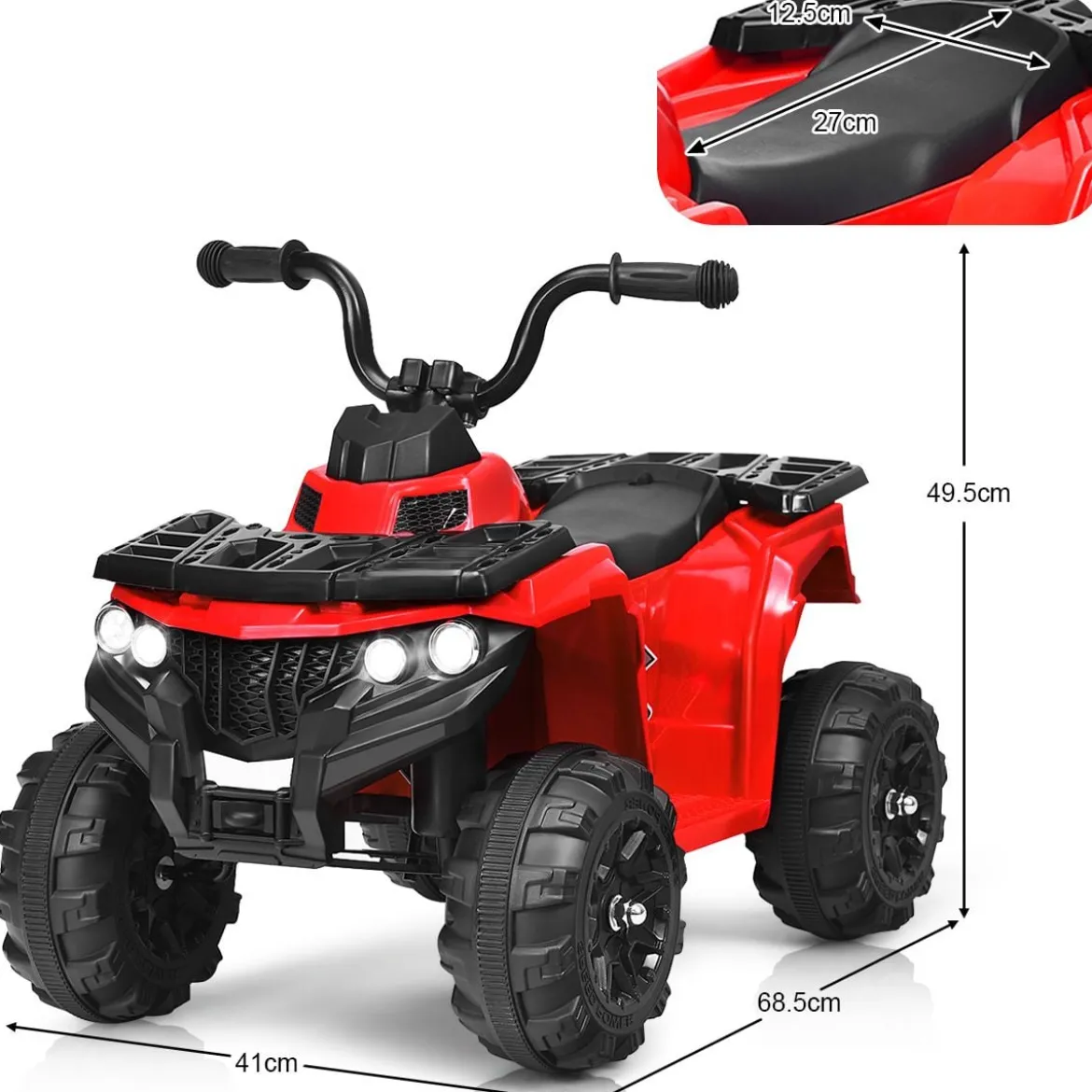 6V Elektro Kinderquad mit Musik, MP3, USB und AUX für Jungs und Mädchen 41 x 68,5 x 49,5 cm Rot