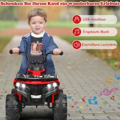 6V Elektro Kinderquad mit Musik, MP3, USB und AUX für Jungs und Mädchen 41 x 68,5 x 49,5 cm Rot