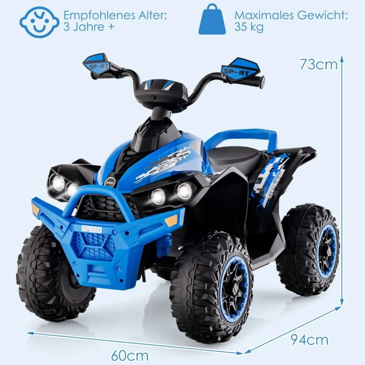 12V Elektro Kinderquad mit Musik Hupe und LED Scheinwerfer Elektroquad Blau