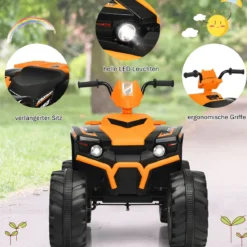 12V Elektro Kinderquad mit Scheinwerfer Mini Elektroquad mit Musik & Hupe Kinderauto Orange