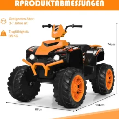 12V Elektro Kinderquad mit Scheinwerfer Mini Elektroquad mit Musik & Hupe Kinderauto Orange