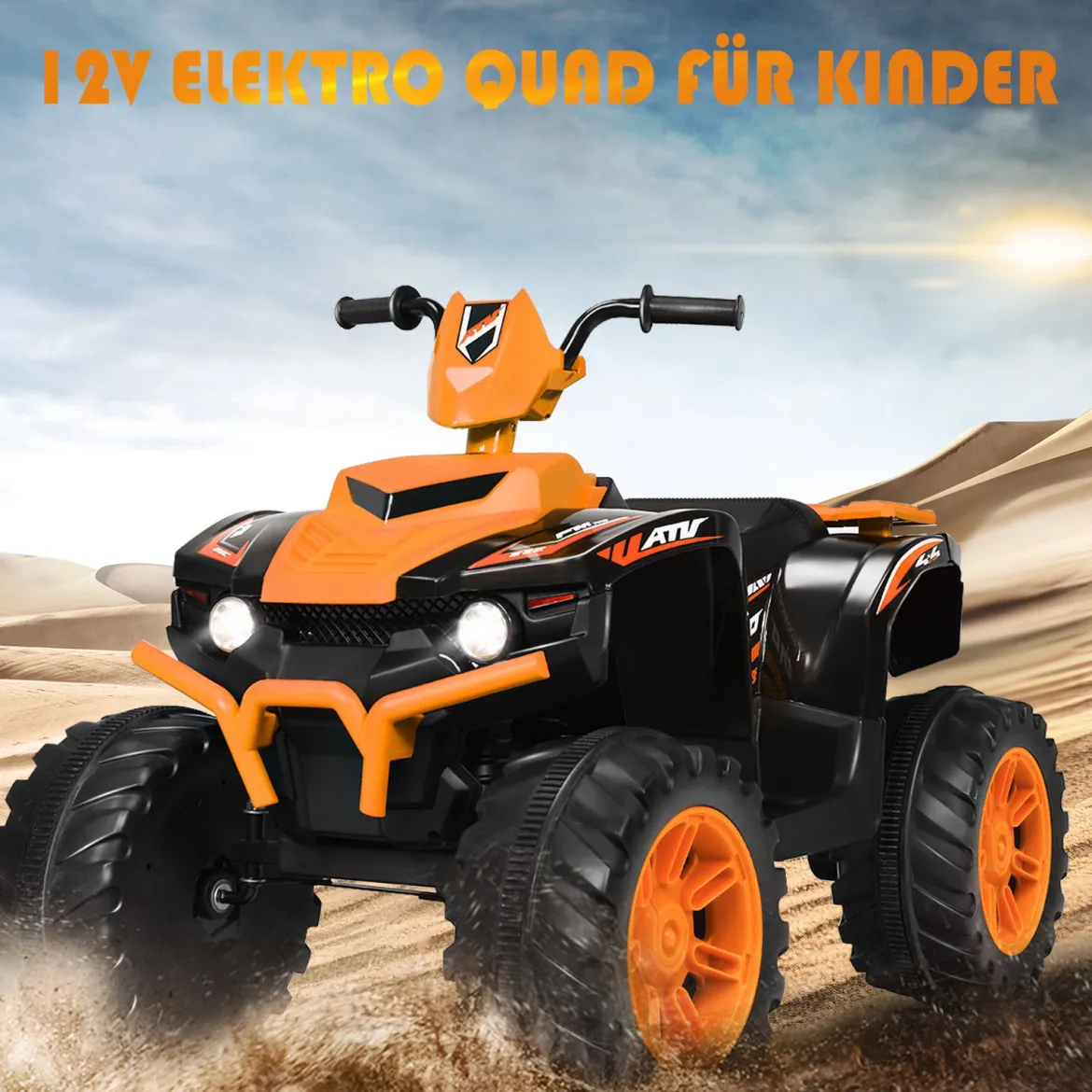 12V Elektro Kinderquad mit Scheinwerfer Mini Elektroquad mit Musik & Hupe Kinderauto Orange