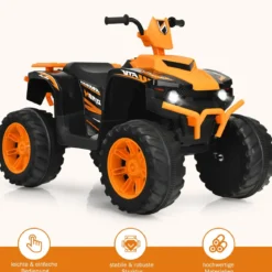 12V Elektro Kinderquad mit Scheinwerfer Mini Elektroquad mit Musik & Hupe Kinderauto Orange
