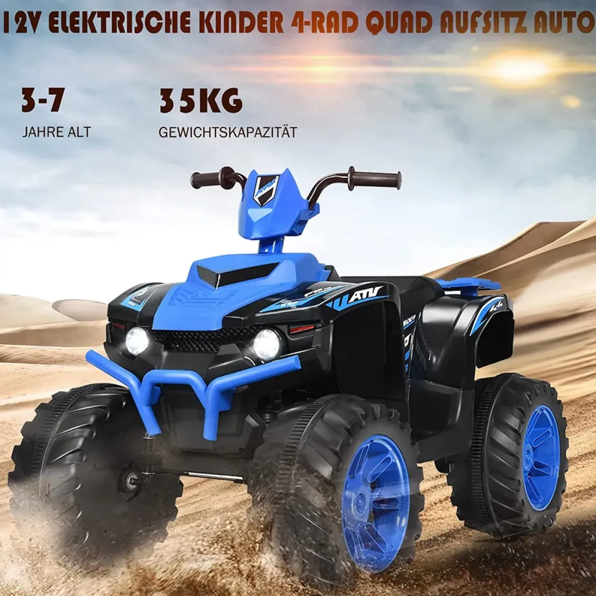 12V Elektro Kinderquad mit Scheinwerfer Mini Elektroquad mit Musik & Hupe 4 Räder Kinder Quad 2,8-5 km/h für Kinder ab 3 Jahren Blau