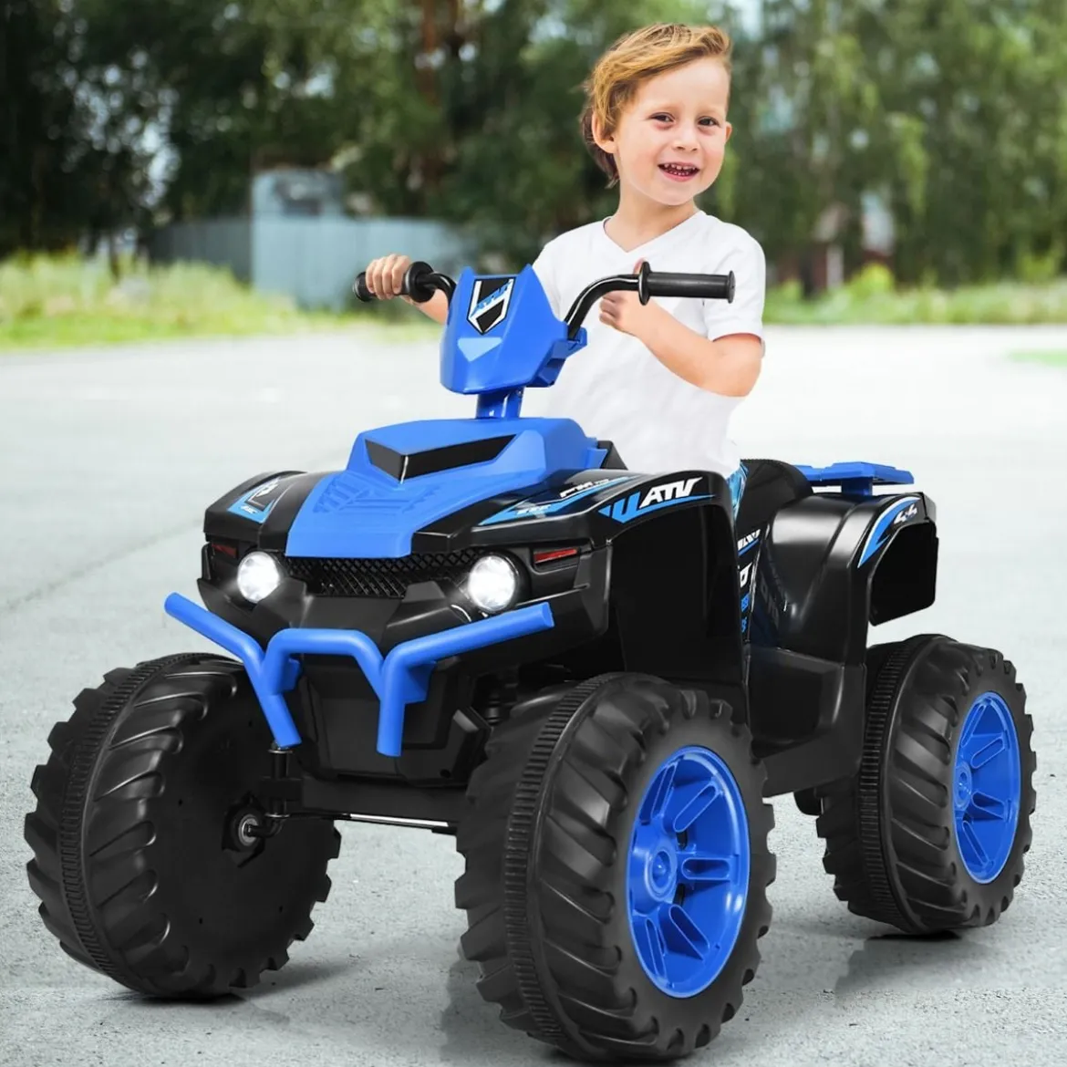 12V Elektro Kinderquad mit Scheinwerfer Mini Elektroquad mit Musik & Hupe 4 Räder Kinder Quad 2,8-5 km/h für Kinder ab 3 Jahren Blau