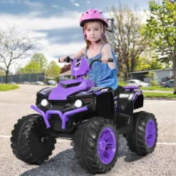 12V Elektro Kinderquad mit Scheinwerfer Mini Elektroquad mit Musik & Hupe Lila