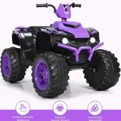 12V Elektro Kinderquad mit Scheinwerfer Mini Elektroquad mit Musik & Hupe Lila