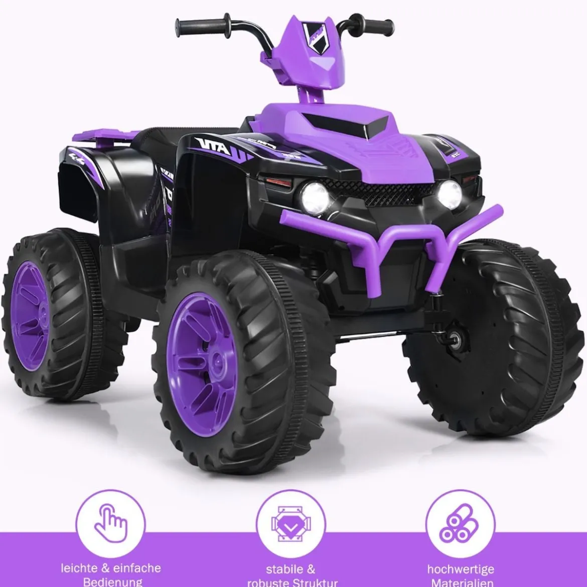 12V Elektro Kinderquad mit Scheinwerfer Mini Elektroquad mit Musik & Hupe Lila