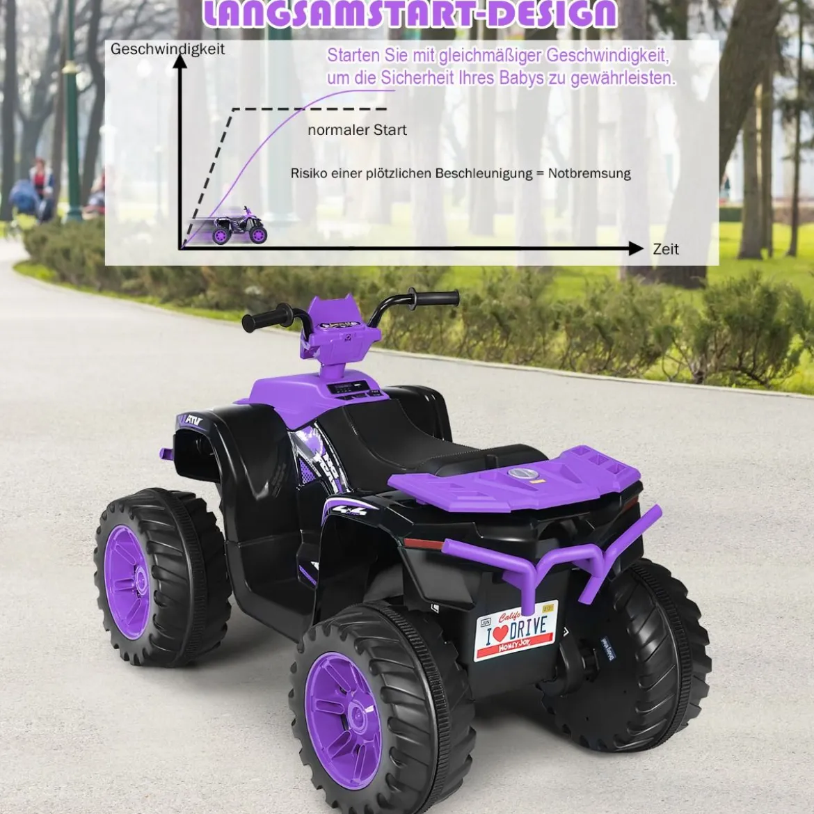 12V Elektro Kinderquad mit Scheinwerfer Mini Elektroquad mit Musik & Hupe Lila