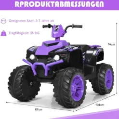 12V Elektro Kinderquad mit Scheinwerfer Mini Elektroquad mit Musik & Hupe Lila