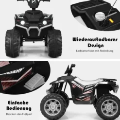 12V Elektro Kinderquad mit Scheinwerfer Mini Elektroquad mit Musik & Hupe 4 Räder Kinder Quad 2,8-5 km/h für Kinder ab 3 Jahren Schwarz