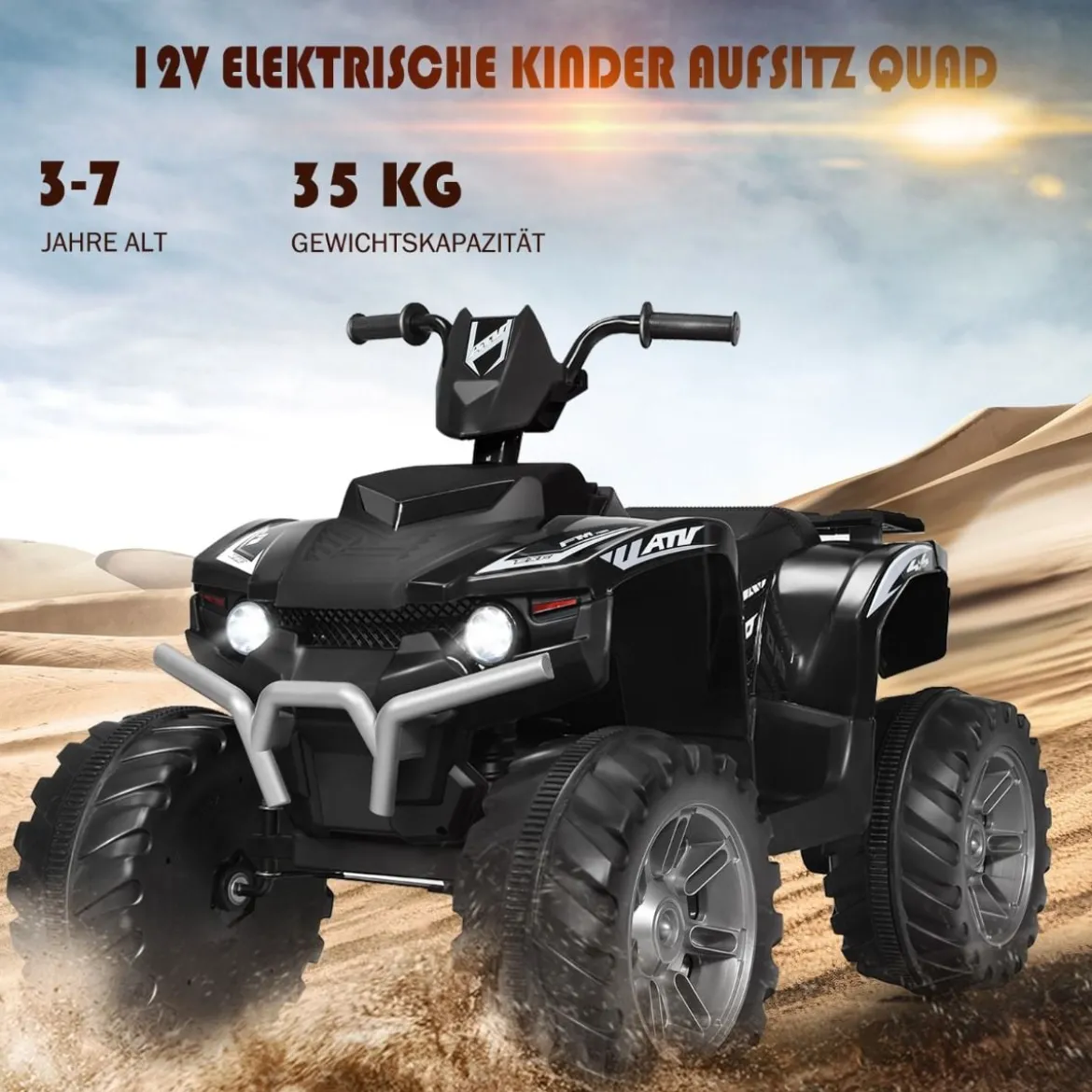12V Elektro Kinderquad mit Scheinwerfer Mini Elektroquad mit Musik & Hupe 4 Räder Kinder Quad 2,8-5 km/h für Kinder ab 3 Jahren Schwarz