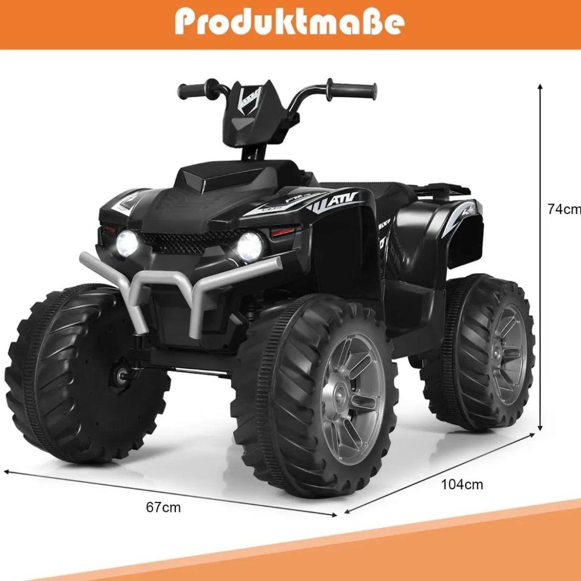 12V Elektro Kinderquad mit Scheinwerfer Mini Elektroquad mit Musik & Hupe 4 Räder Kinder Quad 2,8-5 km/h für Kinder ab 3 Jahren Schwarz
