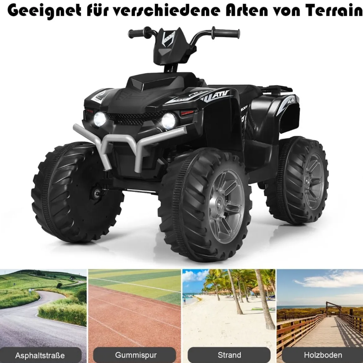 12V Elektro Kinderquad mit Scheinwerfer Mini Elektroquad mit Musik & Hupe 4 Räder Kinder Quad 2,8-5 km/h für Kinder ab 3 Jahren Schwarz
