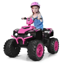 12V Elektro Kinderquad mit Scheinwerfer Mini Elektroquad mit Musik & Hupe Rosa
