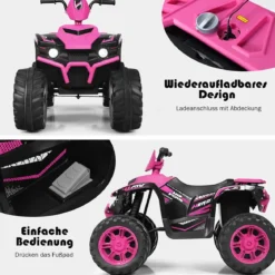 12V Elektro Kinderquad mit Scheinwerfer Mini Elektroquad mit Musik & Hupe Rosa