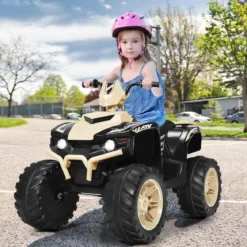 12V Elektro Kinderquad mit Scheinwerfer Mini Elektroquad mit Musik & Hupe Kinderauto Gelb