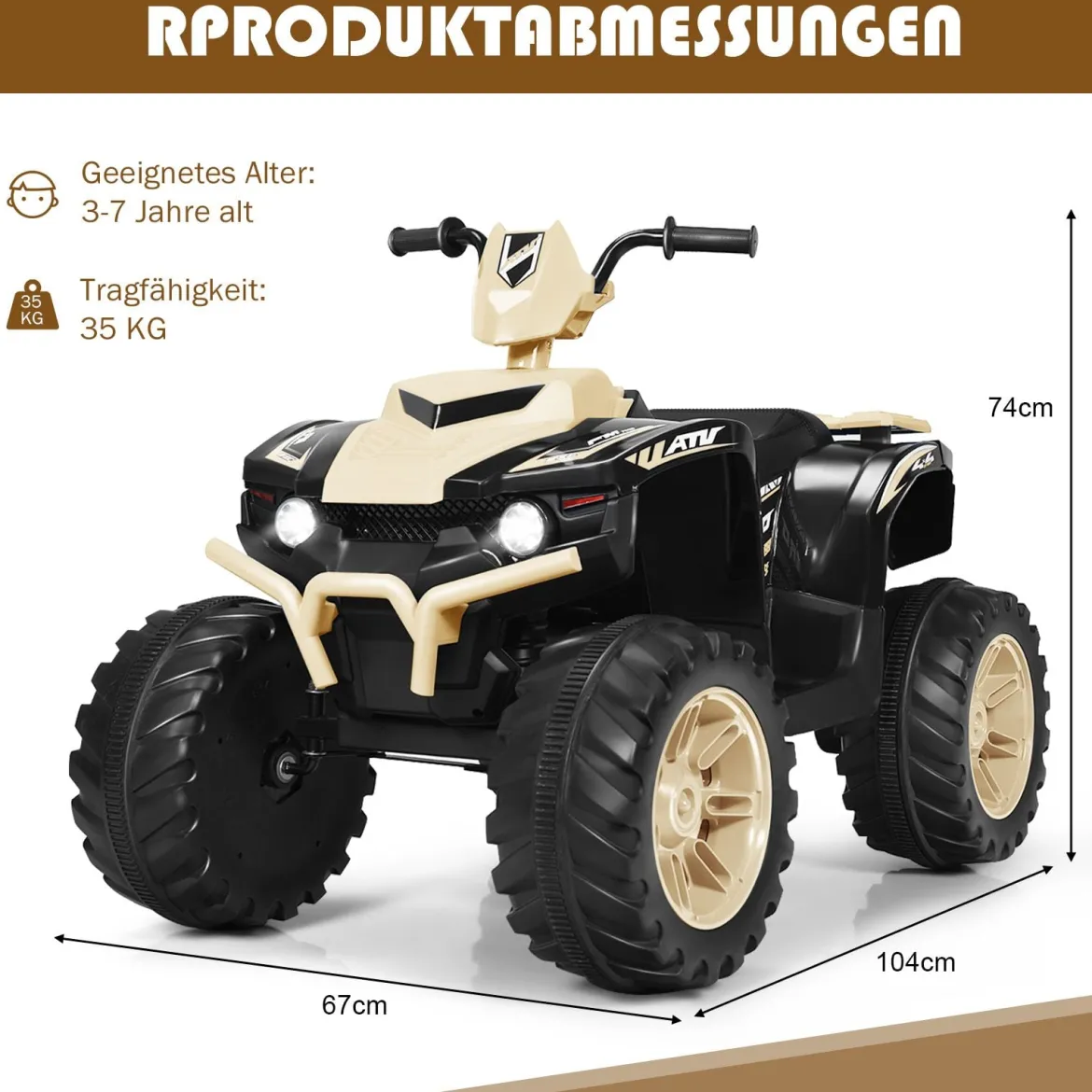 12V Elektro Kinderquad mit Scheinwerfer Mini Elektroquad mit Musik & Hupe Kinderauto Gelb
