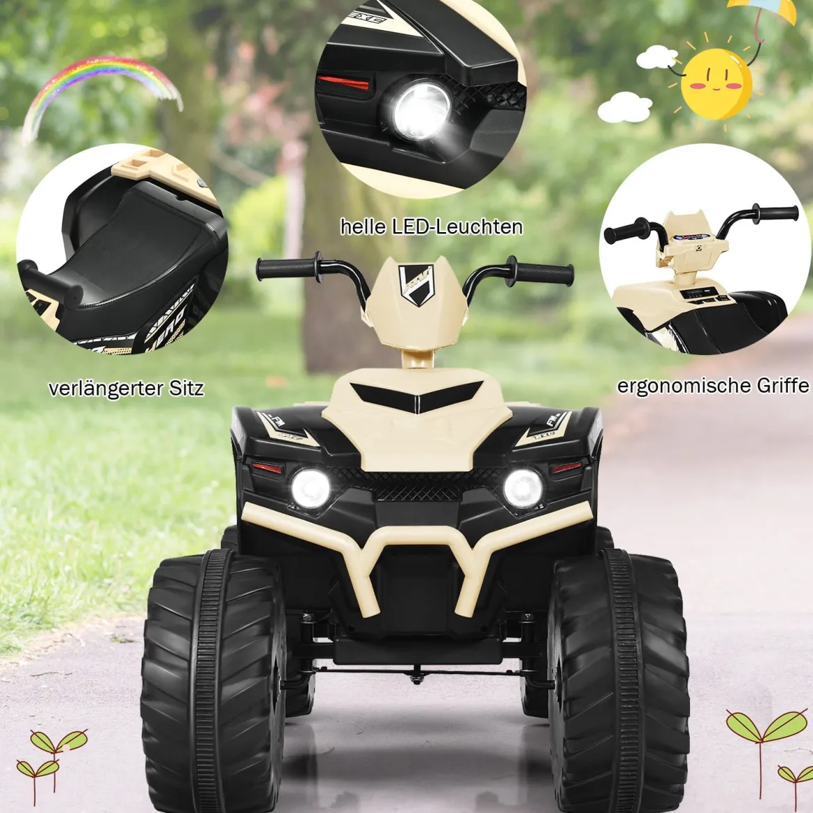 12V Elektro Kinderquad mit Scheinwerfer Mini Elektroquad mit Musik & Hupe Kinderauto Gelb