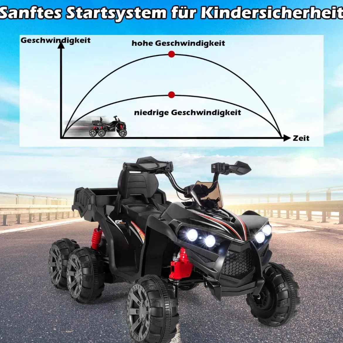 12V Elektro Kinderquad mit Stauraum & LED-Lichtern Mini Elektroquad 3-6 km/h Schwarz