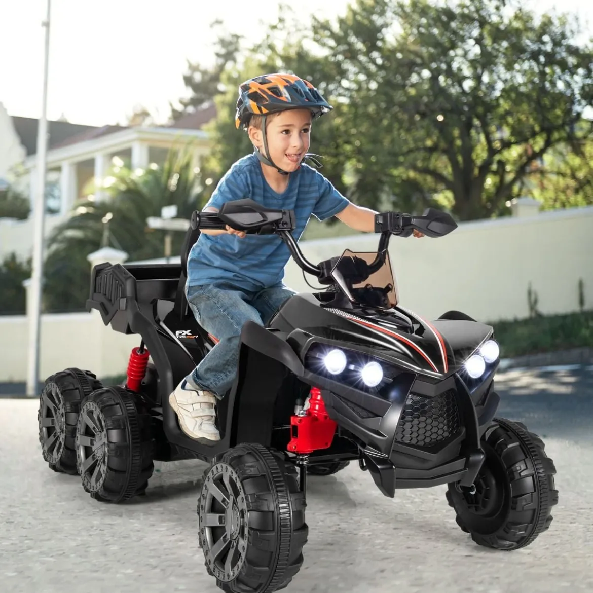 12V Elektro Kinderquad mit Stauraum & LED-Lichtern Mini Elektroquad 3-6 km/h Schwarz