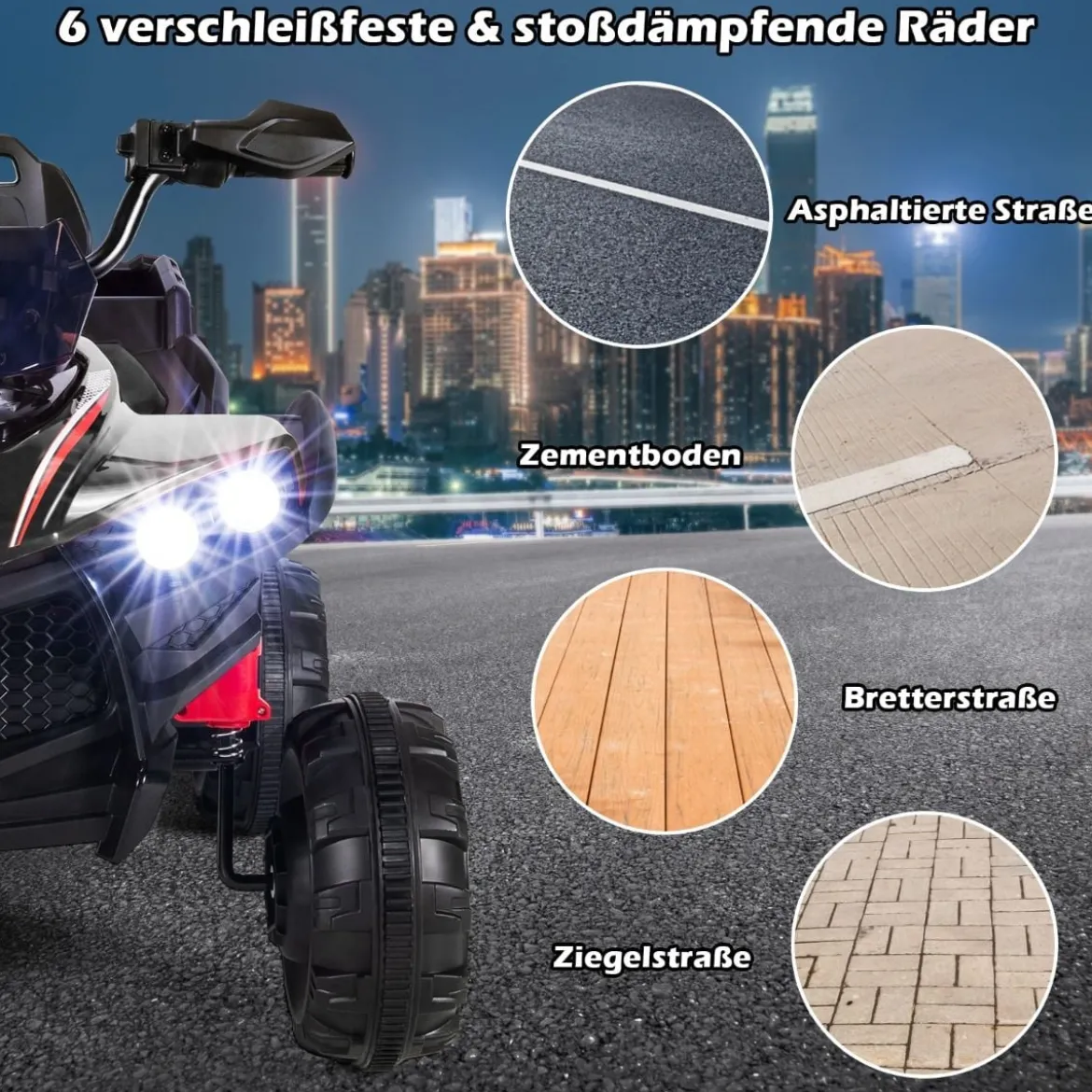 12V Elektro Kinderquad mit Stauraum & LED-Lichtern Mini Elektroquad 3-6 km/h Schwarz