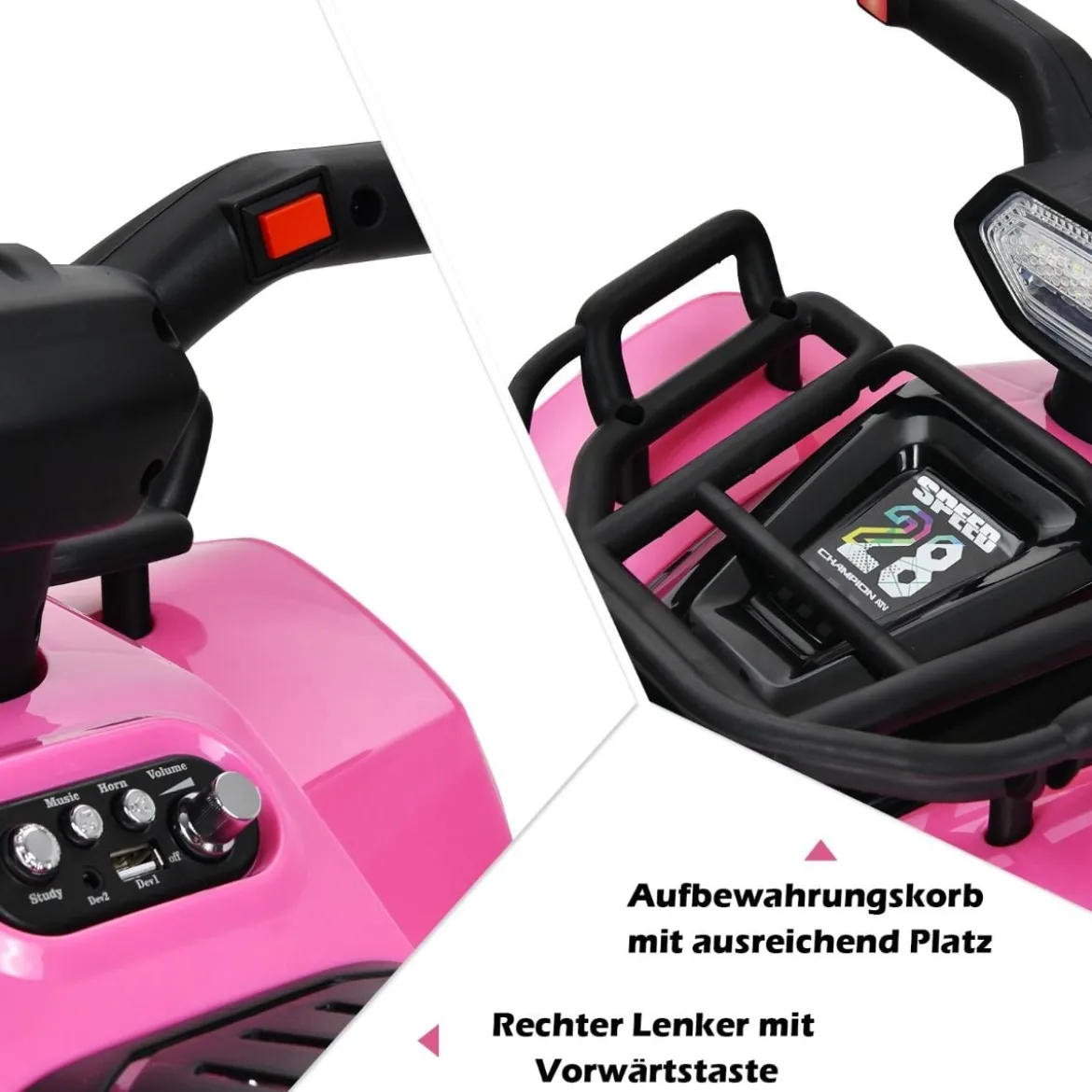 6V Elektro Kinderquad mit Stauraum & Musik & Hupe & LED Scheinwerfer Mini Elektroquad