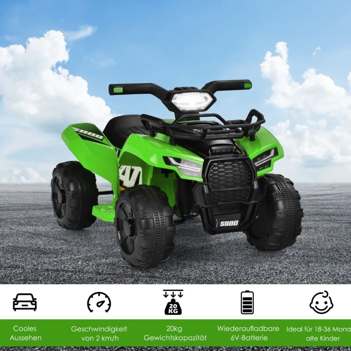 6V Elektro Kinderquad mit Stauraum & Musik & Hupe & LED Scheinwerfer Mini Elektroquad