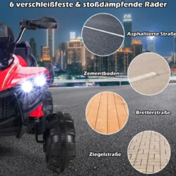 12V Elektro Kinderquad mit Stauraum & LED-Lichtern Mini Elektroquad 3-6 km/h Rot