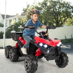 12V Elektro Kinderquad mit Stauraum & LED-Lichtern Mini Elektroquad 3-6 km/h Rot
