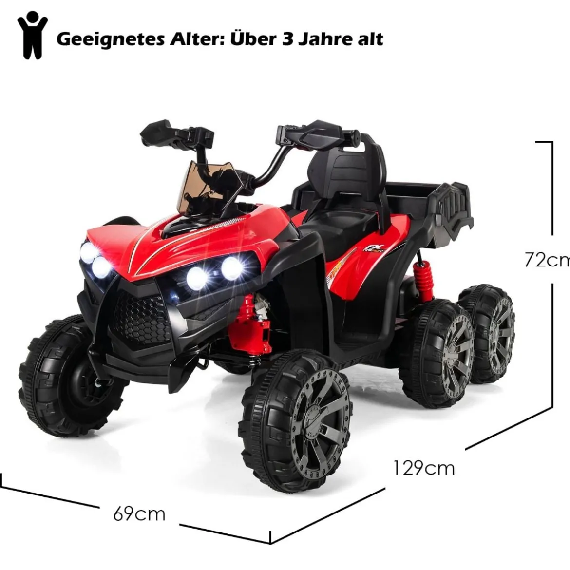 12V Elektro Kinderquad mit Stauraum & LED-Lichtern Mini Elektroquad 3-6 km/h Rot