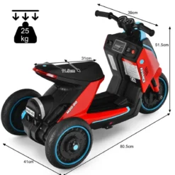 6V Elektro Motorrad Kindermotorrad mit Musik für Kinder 80,5 x 41 x 51,5 cm Rot + Schwarz + Blau