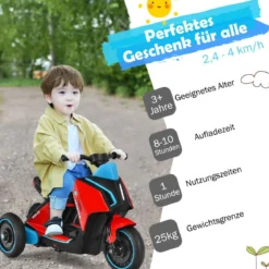 6V Elektro Motorrad Kindermotorrad mit Musik für Kinder 80,5 x 41 x 51,5 cm Rot + Schwarz + Blau