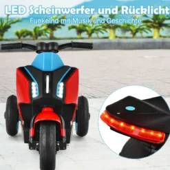 6V Elektro Motorrad Kindermotorrad mit Musik für Kinder 80,5 x 41 x 51,5 cm Rot + Schwarz + Blau