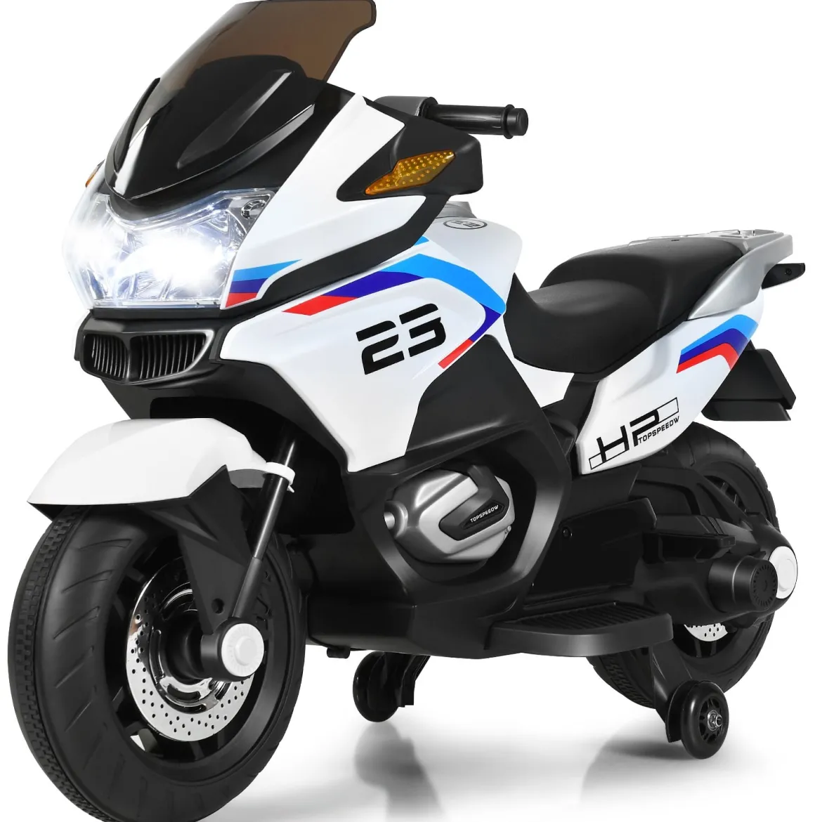 12V Elektro Motorrad Kindermotorrad mit Stützrädern Elektromotorrad Weiß