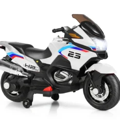 12V Elektro Motorrad Kindermotorrad mit Stützrädern Elektromotorrad Weiß